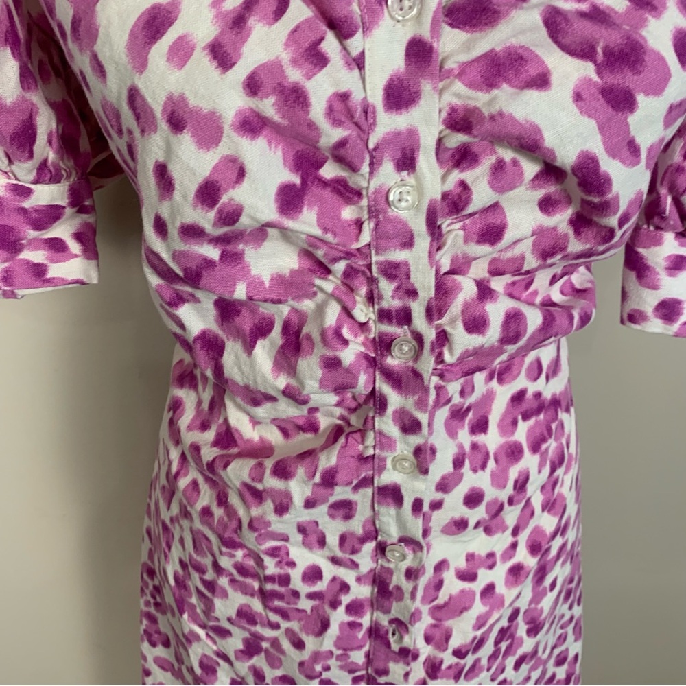 Who What Wear Button Front Linen Rayon Blend Puff Sleeve Midi Dress - Picture 9 of 14